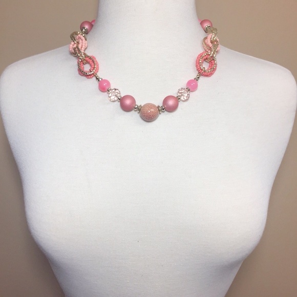 Pink Beaded Statement Necklace Earrings Set - Picture 3 of 3